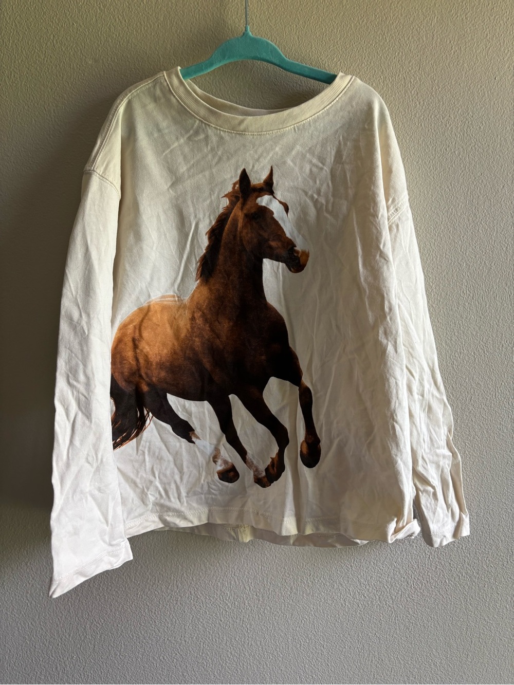 Zara Cream Tee with Brown Horse Print